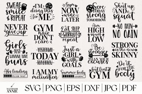 Gym SVG Quote Bundle for Real Embroidery Projects